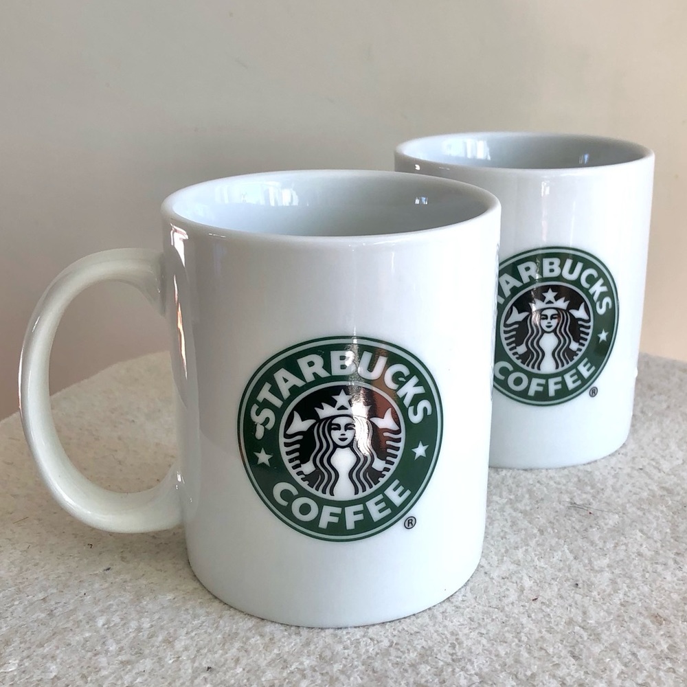 Starbucks Coffee White with Green Logo Mugs 2006 Edition Set of 2 a pair of mugs